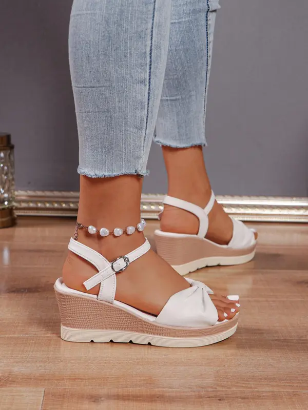 Women's Fashionable Plain Color Wedge Sandals, Casual Comfortable Platform Sandals for Summer, Female All-match Round Toe Shoes for Daily Wear, Girl 3
