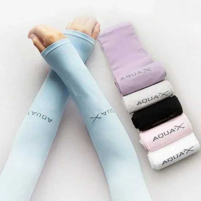 ปลอกแขน ผ้าบาง ผ้าเย็น ปลอกแแขนกันแดด UV  ปลอกแขนAQUAแบบข้อ กันแสงUVใส่ได้ทั้งชายหญิง