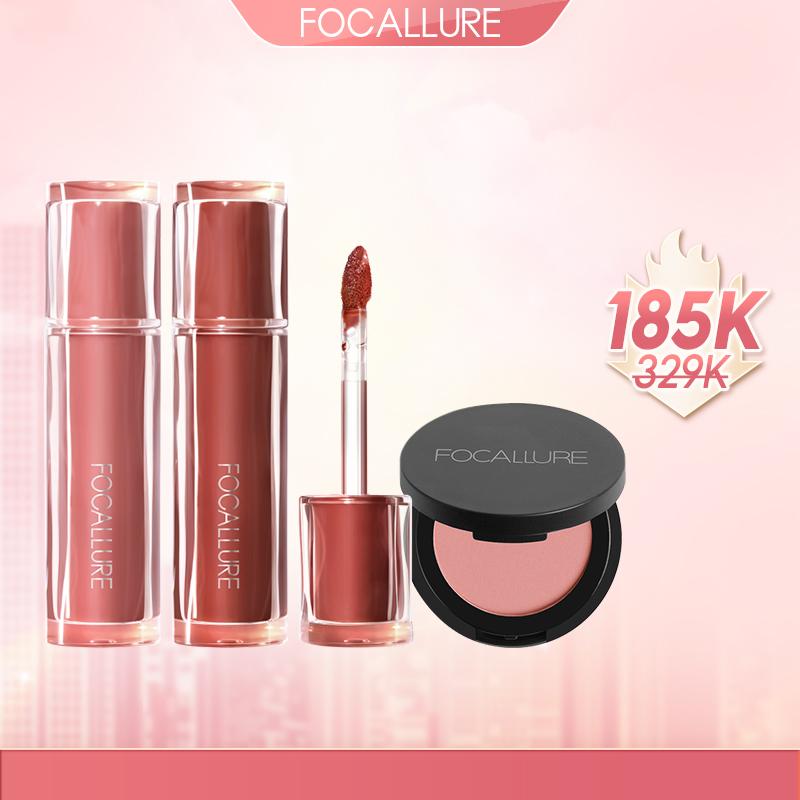 Combo FOCALLURE Son Tint Bóng Pro Stain + Phấn Má Hồng