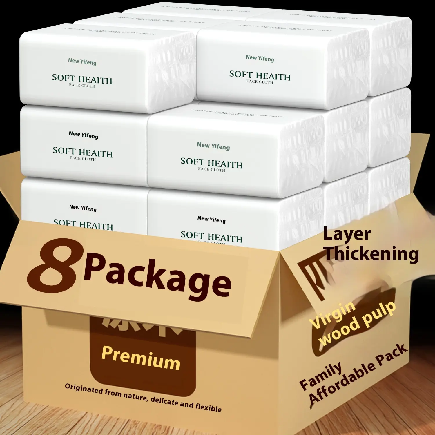 Newcomer Exclusive 8 Large Packs of Household Tissue Paper Wholesale Skin-Friendly Facial Tissue Hand Wipes Family Pack Dropshipping