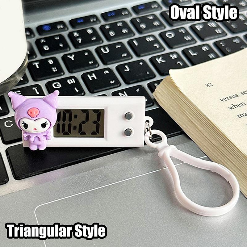 Product Introduction of Sanrio Hello Kitty Electronic Desktop Clock Keychain Kuromi My Melody Electronic Oval Watch Digital Table Time Display Clock 24
