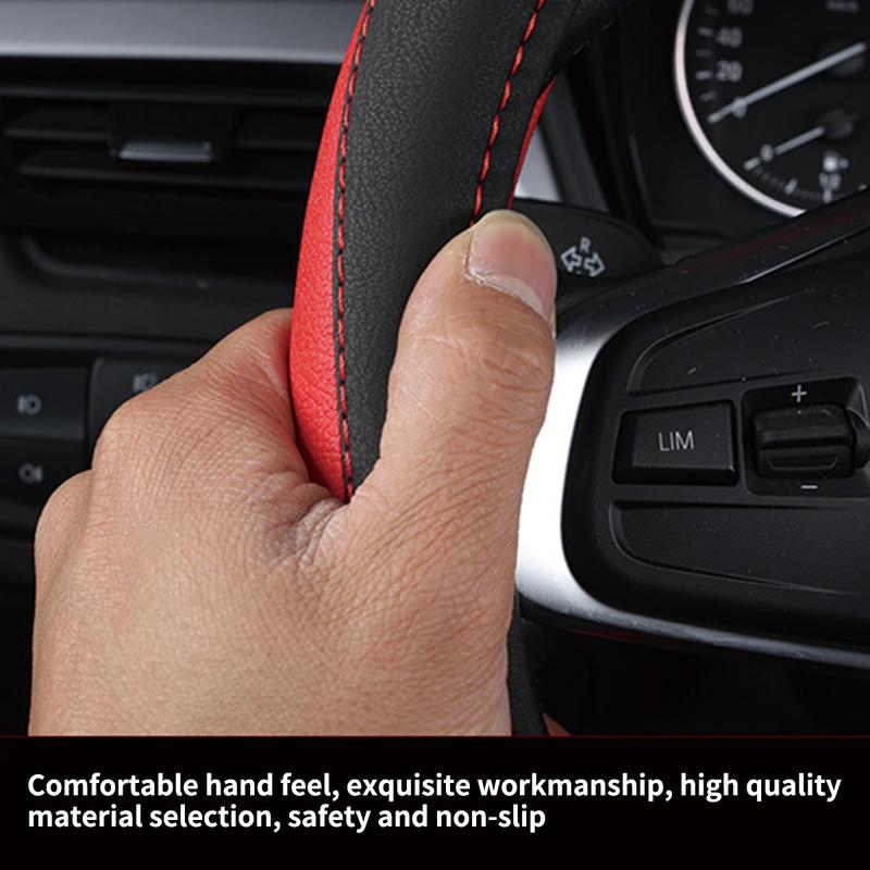 Car Steering Wheel Cover Microfiber Leather Breathable Non-Slip Steering Wheel Cover Pu Leather Universal 37-38 Cm Four Seasons Universal 5