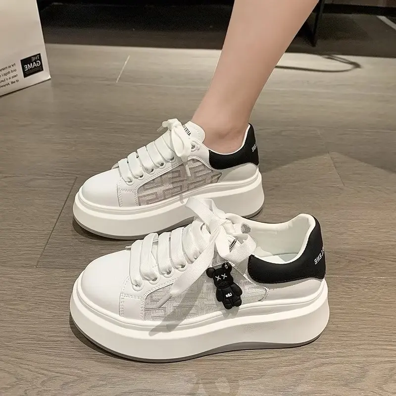 (Fullbox + Tag gấu ) Giày Thể Thao Đế Kếp phối lưới thoáng khí Đế 5cm phom đẹp Shoes Sneaker Nữ 3
