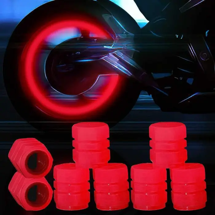 OTOHEROES 4Pcs Tutup Pentil Ban Kendaraan Mobil Motor Neon Luminous Valve Cup - Merah Car