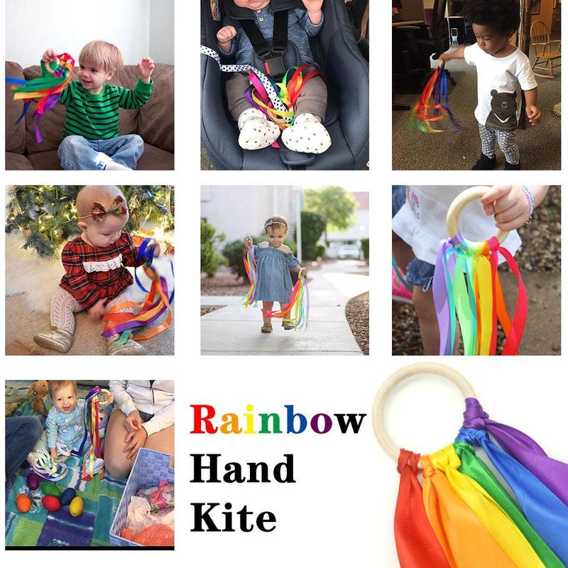 Colorful Rope With Storage Box, 2 Counts Rainbow Ribbon Baby Sensory Toy, Montessori Toy, Ribbon Streamer with Wood Ring, Rainbow Wind Wand Learning Toy, Birthday Gifts Ideas 7