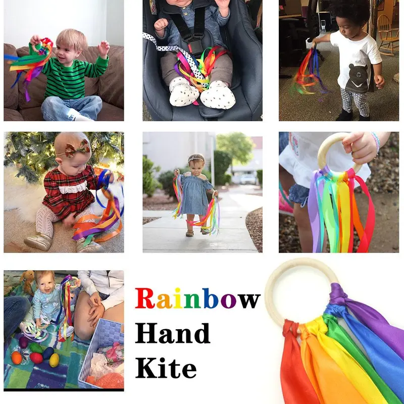Colorful Rope With Storage Box, 2 Counts Rainbow Ribbon Baby Sensory Toy, Montessori Toy, Ribbon Streamer with Wood Ring, Rainbow Wind Wand Learning Play Toy, Birthday Gifts Ideas Toddler Toys Kids Toys 7