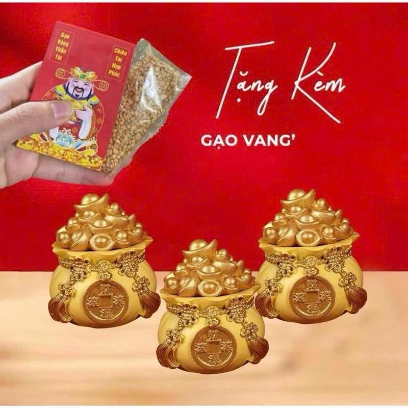 [Tặng gạo vàng] Set 3 Hũ Đựng Muối Gạo - Hũ Đựng Vàng Tài Lộc Trang Trí Ban Thờ, Bàn Làm Việc, Cửa Hàng Đựng Muối Gạo Tài Lộc Đầu Năm