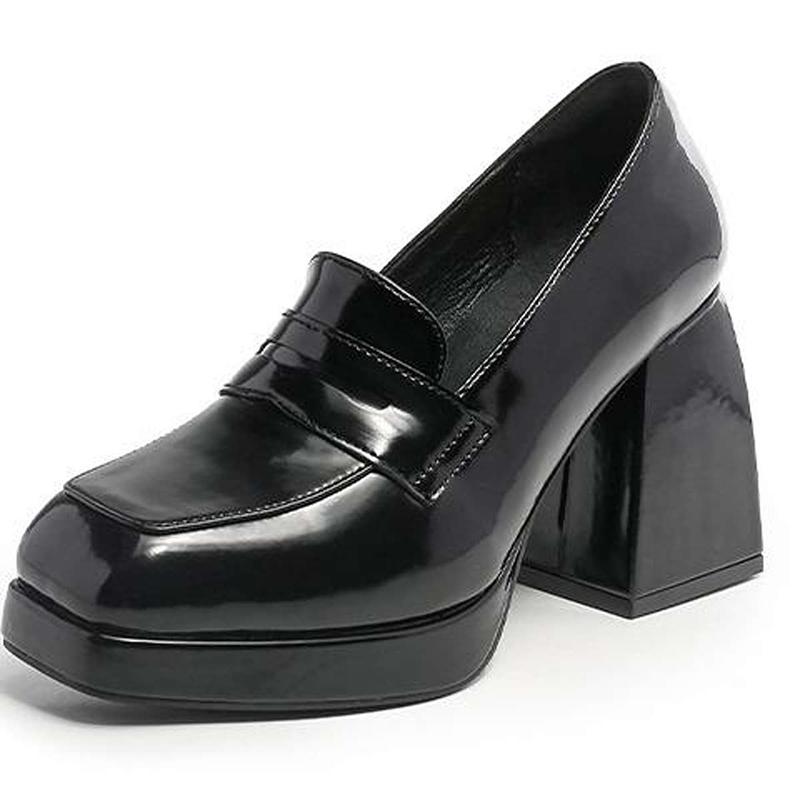 Phúc Minh Giày Nữ Cao Gót Da Bóng Đế Đúp 10 Phân Mũi Vuông Phong Cách Cổ Điển Size 35-39 PHOM TO Chất Liệu Da Bóng Đế Ma Sát Tốt Không Trơn Trượt