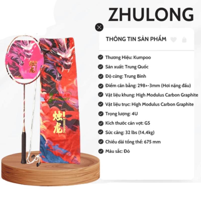 Product Introduction of Vợt Cầu Lông Đơn Kumpoo ZhuLong Rồng Đỏ Căng Sẵn 11Kg_4U, Vợt Carbon 100% Cao Cấp SIêu Bền, Siêu Nhẹ, Độ Bền Cao 1