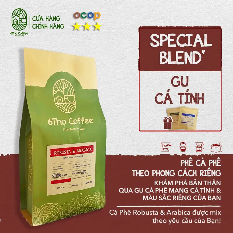 [GU CÁ TÍNH] Cà phê Sạch Nguyên Chất Blend Robusta Arabica Culi theo yêu cầu 6Thọ Coffee Cà Phê 0