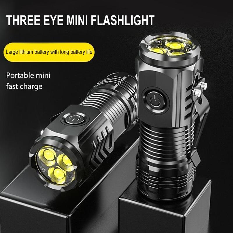 Product Introduction of Mini Flashlight Three-eye Super Bright Flashlight Super Strong Bright Handheld Lighting Tool 24