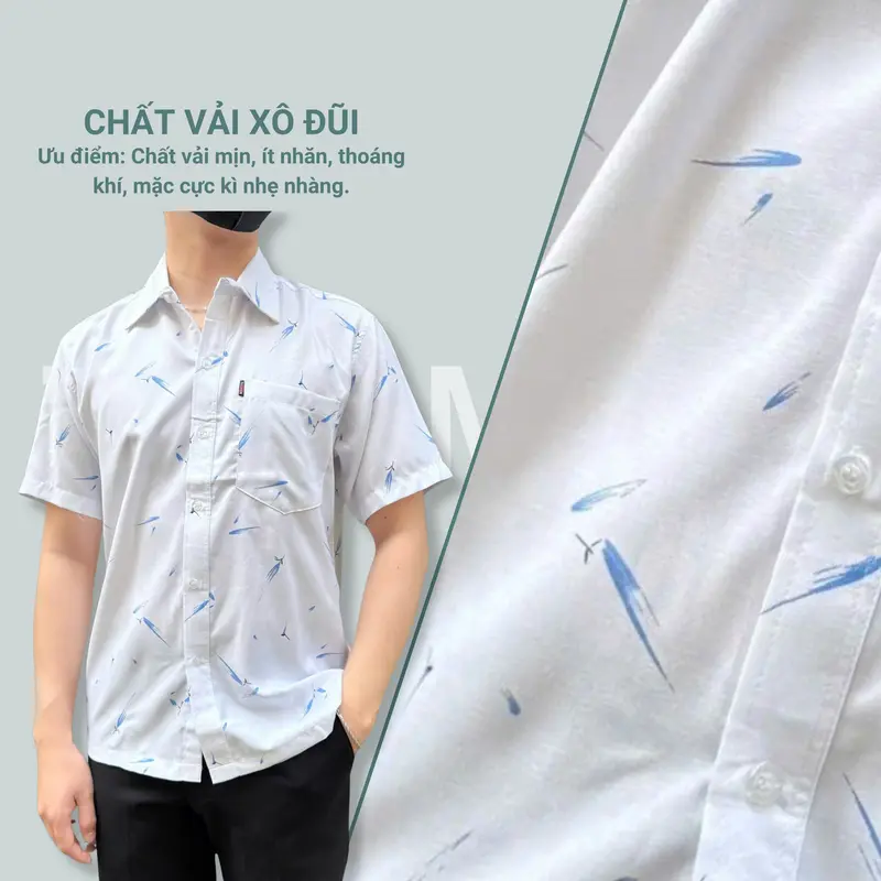 (Mã 23) Áo Sơ Mi Vải Xô Đũi Cao Cấp Trung Niên Ngắn Tay Dáng Suông Vạt Ngang Tiến Minh Họa Tiết Menswear TM23 sominam dep Ong 2