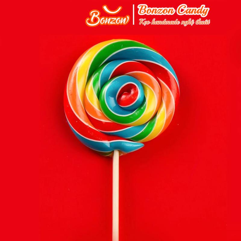 combo 5 chiếc kẹo mút cầu vồng hương trái cây tổng hợp lolipop 6cm - Kẹo que handmade Bonzon Candy Snack Ăn Vặt