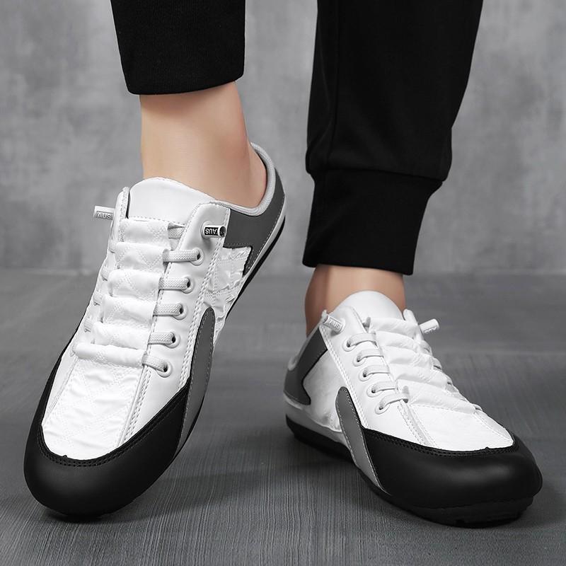 2024 New Summer breathable slip-on baotou drag men s shoes Doudou Korean version of the trendy canvas lazy half-trail RWES52 7