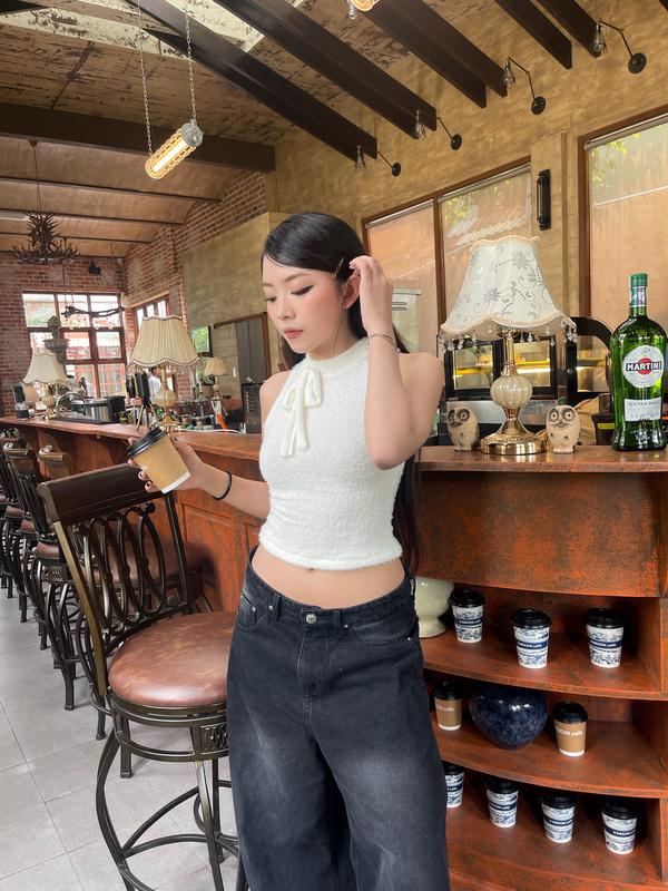 Áo ba lỗ form dài phối nơ nữ tính - FLUFFY TOP JUICY CLUB 4