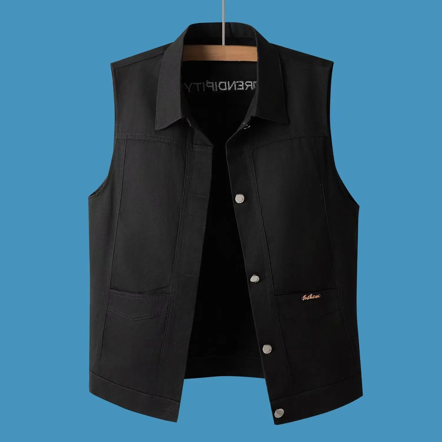 Áo Vest Denim Màu Đen Thêu, Áo Khoác Ngắn Cho Nam, Bộ Sưu Tập Mùa Xuân Và Mùa Hè 2024, Phong Cách Hàn Quốc Mới, Dáng Rộng Vừa Vặn, Áo Vest