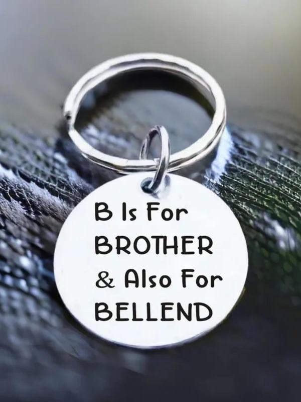 Letter Pattern Round Shaped Keychain, Stainless Steel Keychain for Men & Women, Fashion Accessories for Daily Use, Funny Gift for Brother,  Keychain for Car Keys 0