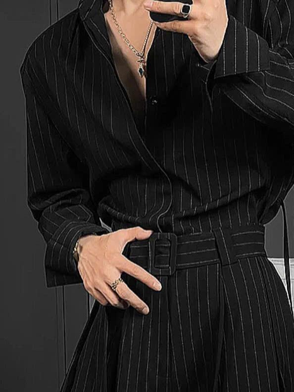 V.A COMBO 1 ÁO 1 QUẦN SƠ MI SỌC Kèm Đai chất Cotton Hàn dầy dặn phong cách trẻ trung năng Động Áo Quần NAM NỮ