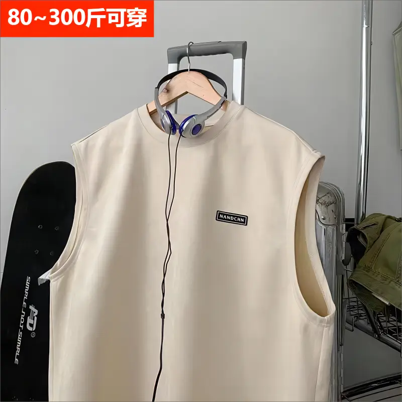 Áo Vest Da Lộn Nặng, Thương Hiệu Thời Trang Nam, Siêu Ngoại Cỡ (150,00kg), Phong Cách Cổ Điển Mỹ Áo Phông Không Tay Dáng Rộng Hợp Xu hướng Thích Hợp Cho Mùa Hè, 2