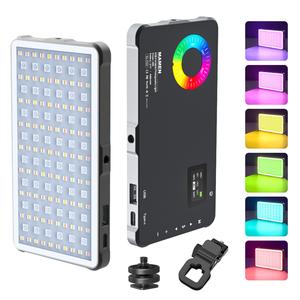RGBビデオライト、ポータブルLEDカメラライトパネル、0-360全色LEDライト、Vlog、写真撮影、ビデオ会議、スマートフォン用充電式DSLR照明