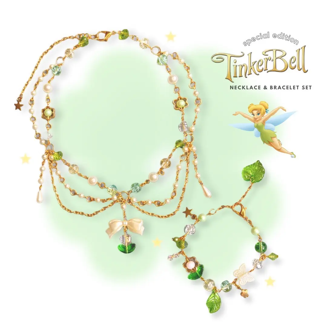 Gelang & Kalung Tinkerbell - Tinkerbell Coquette Cottagecore Fairycore Beads Necklace & Bracelet by Kilau Pernik