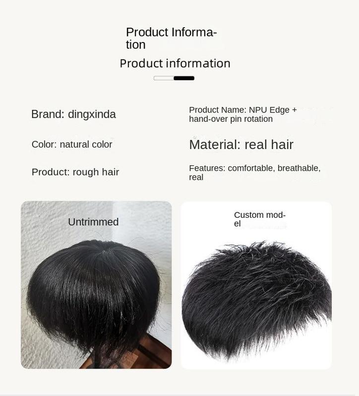 Product Introduction of Wig Men's Real Hair New Brush Cut Ultra-Thin Hand Woven Delivery Needle Biological Scalp Invisible Seamless Men's Wig Set 1