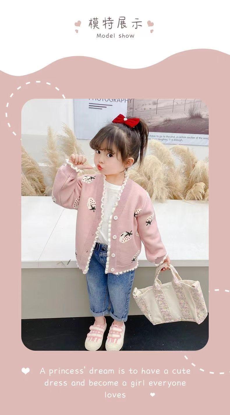 Product Introduction of Girl's Knitted Cardigan 2024 Autumn Clothing New Children Toddler Baby Fashionable Sweater Cardigan Top Coat 9