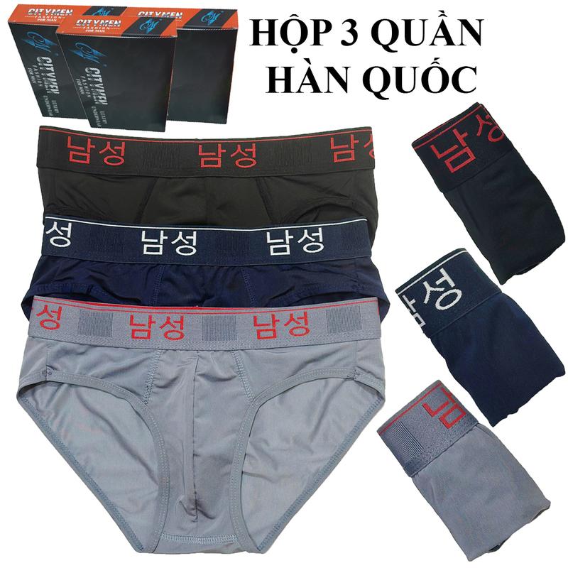 Hộp 3 quần lót nam Sịp Hàn Quốc vải thun lạnh co dãn 4 chiều thoáng mát thấm hút mồ hôi Menswear Đồ lót nam Boxer Quần Boxer