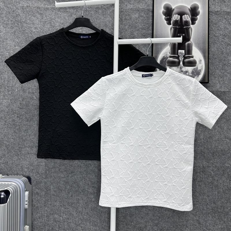 [A4] Áo thun nam tay ngắn vải thun xốp dập vân nổi có thiết kế đơn giản thanh lịch trẻ trung màu đen màu trắng Menswear Top