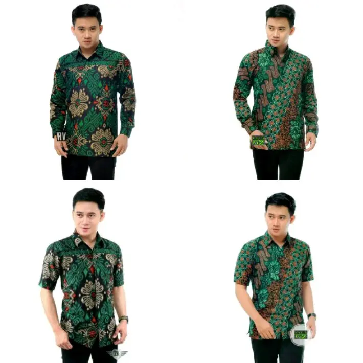 KEMEJA BATIK PRIA WARNA HIJAU UKURAN M, L, XL, XXL, 3XL BAHAN Katun formal pekalongan seragam  kantor  muda cowok Baju Panjang Pendek
