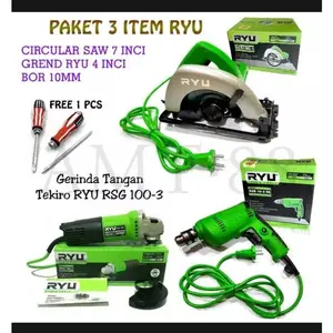 BISA COD!! [6 ITEM] Paket Tukang kayu lengkap Mesin Planer/Serut + Mesin Gerinda Tangan/Listrik + Mesin Jigsaw + Mesin Circular Saw/Circle + Mesin Profil +Mesin Bor 10 MM Variable Berkualitas DAN Bergaransi Resmi - 3 ITEM RYU FRE OBENG