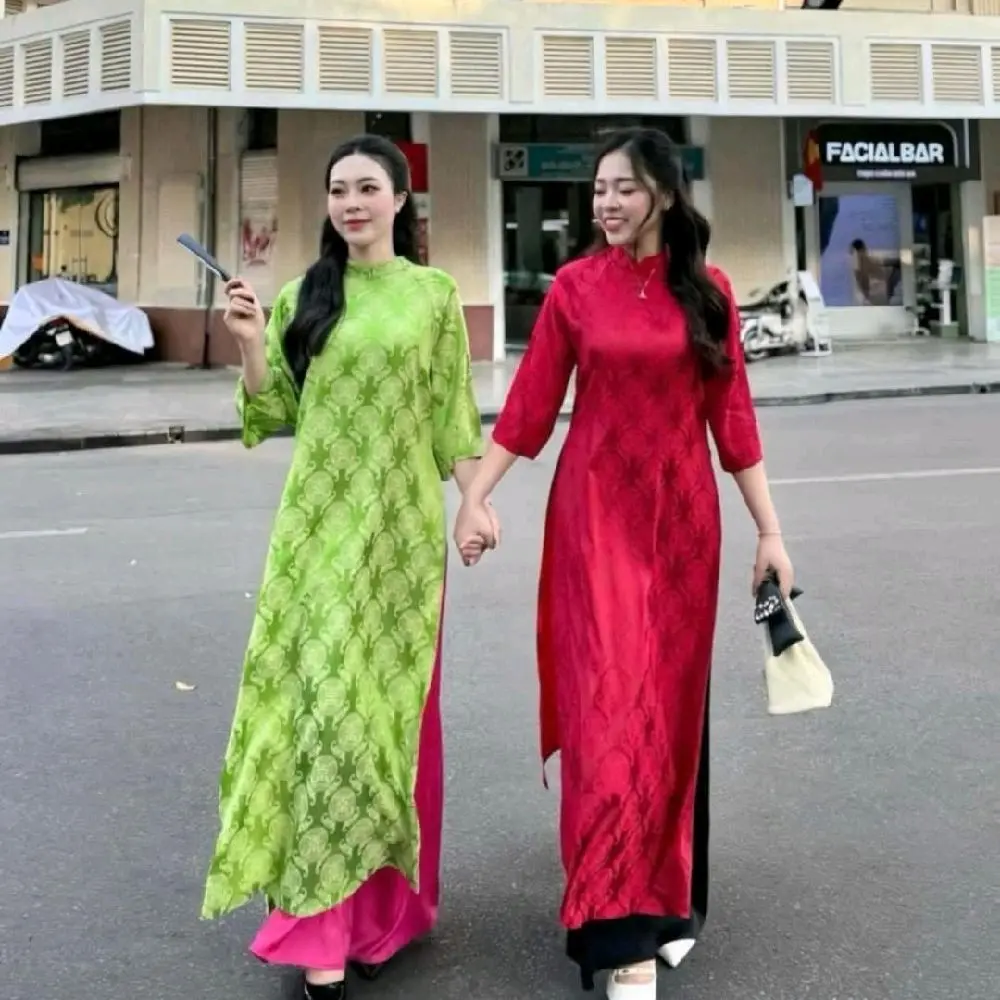 Áo dài gấm thọ dơi dáng suông nhiều màu trẻ trung cho các nàng/Áo dài Quỳnh Anh