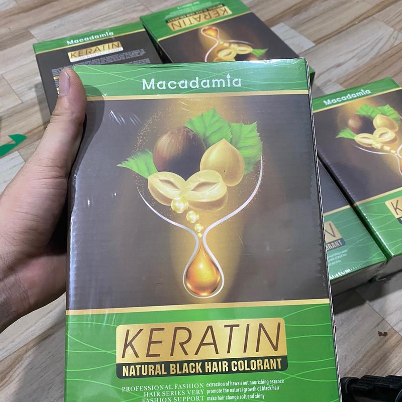  ￼Thuốc nhuộm đen Keratin MACADAMIA 1000ML thảo dược phủ bạc  không dính da đầu Phủ bạc tóc nhanh và tiết kiệm 