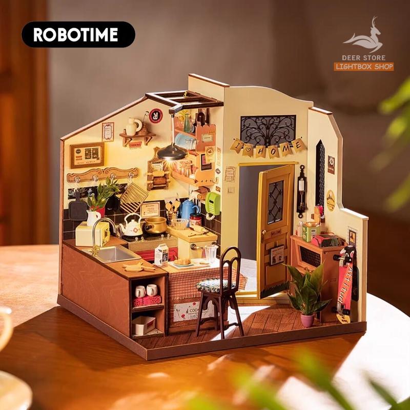 [Bản Tiếng Anh] Mô hình ROBOTIME Nhà bếp Rolife DIY Miniature House Kit DG159. Nhà Búp bê Tự làm bằng gỗ. Có đèn led. Đồ Chơi Toy