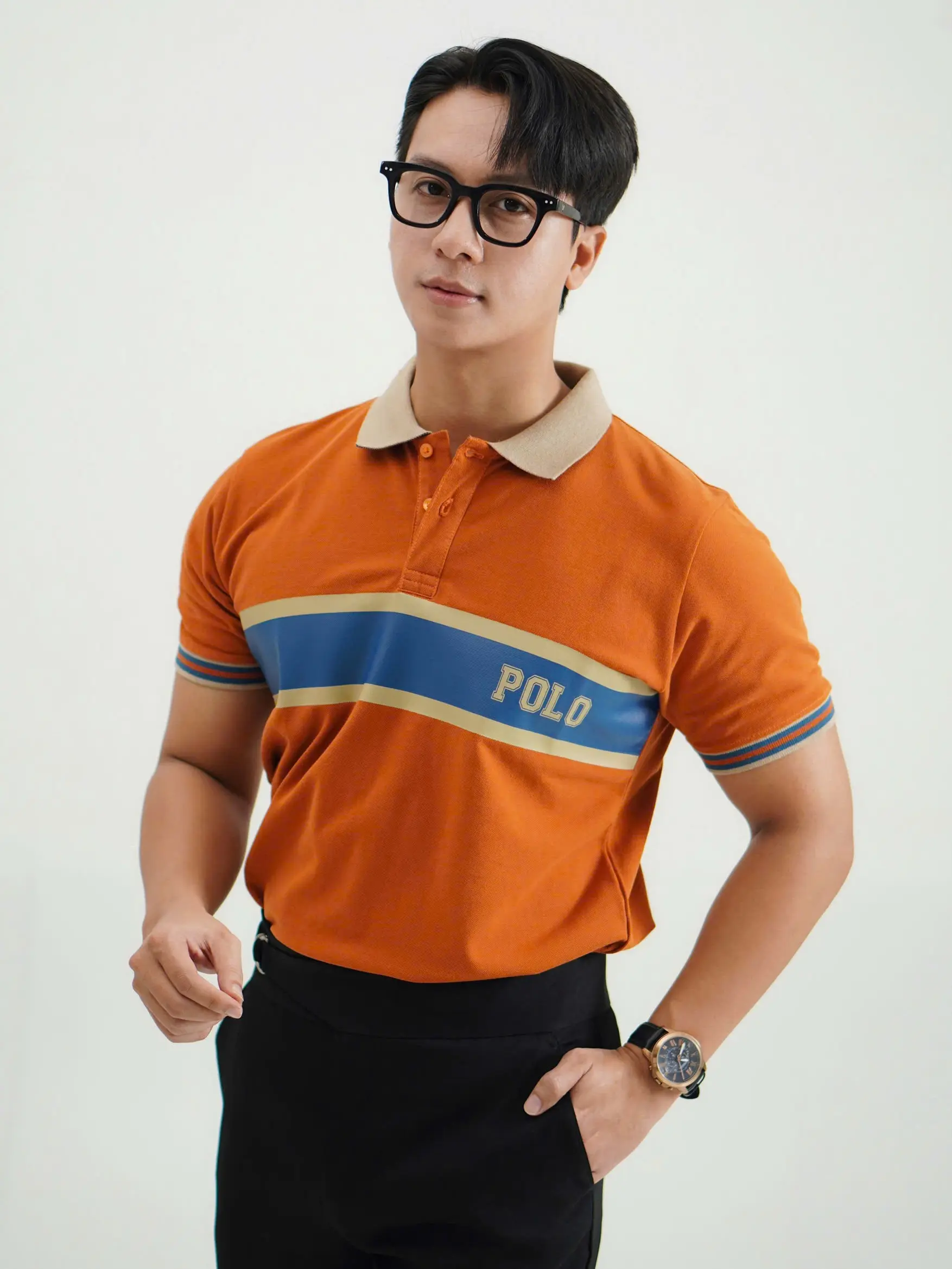 Áo PoLo Cam Phối Sọc In Polo Lightroom