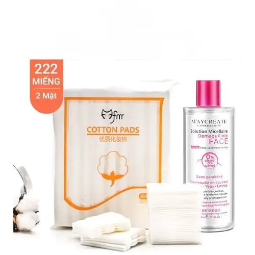 Combo tẩy trang gồm 1 chai Nước Tẩy Trang 300ml Màu Hồng + 1 bịch bông Cotton Pads 222 miếng