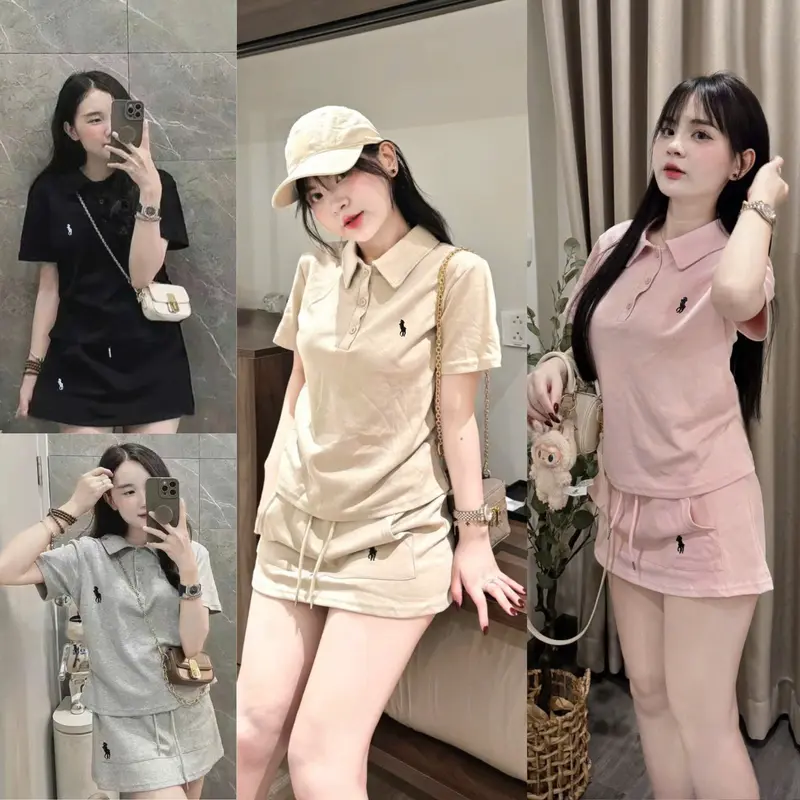 Set váy áo polo+ chân váy thêu ngựa cạp chun có túi chất UMI lạnh hàn phong cách thanh lịch dễ mặc top women trend hè 2025 bu TH Store