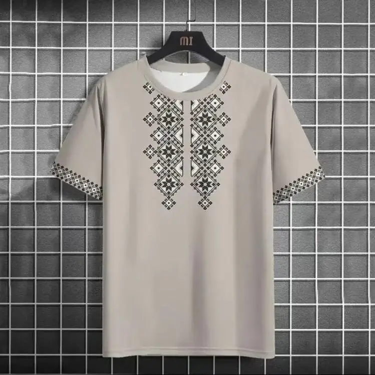 Men T-Shirt, Ethnic Pattern Print Short Sleeve Top Casual Crew Neck Street Clothes