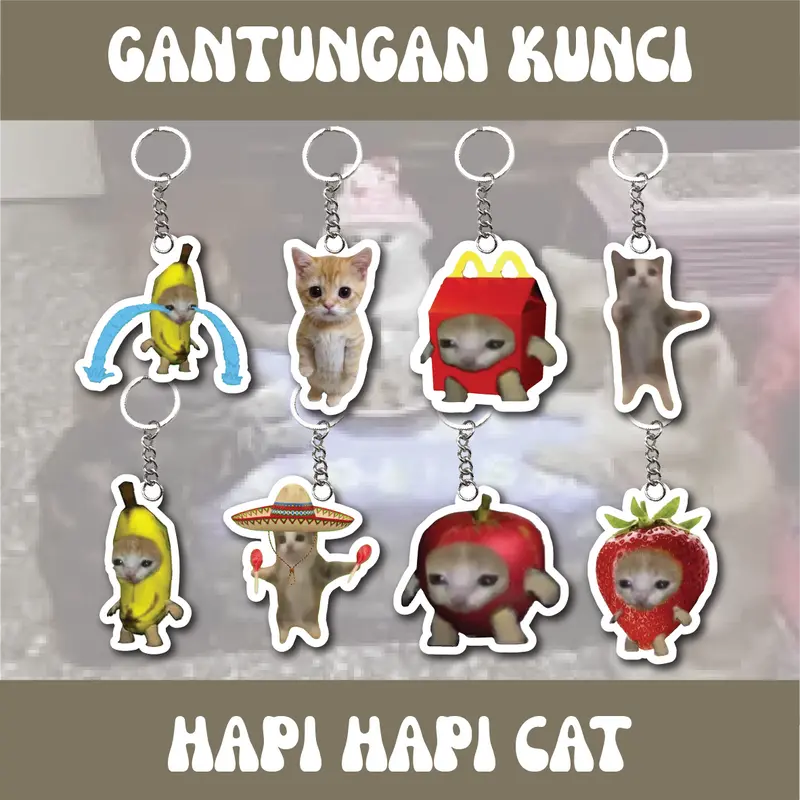 GANTUNGAN KUNCI HAPI HAPI CAT | AKRILIK 3MM | CAT | KUCING | GANCI | KEYCHAIN Besi 0