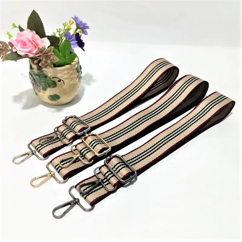 Tali Tas Selempang Wanita Pria Katun Tebal Besi Pengait Premium Strap Garis Moca 5