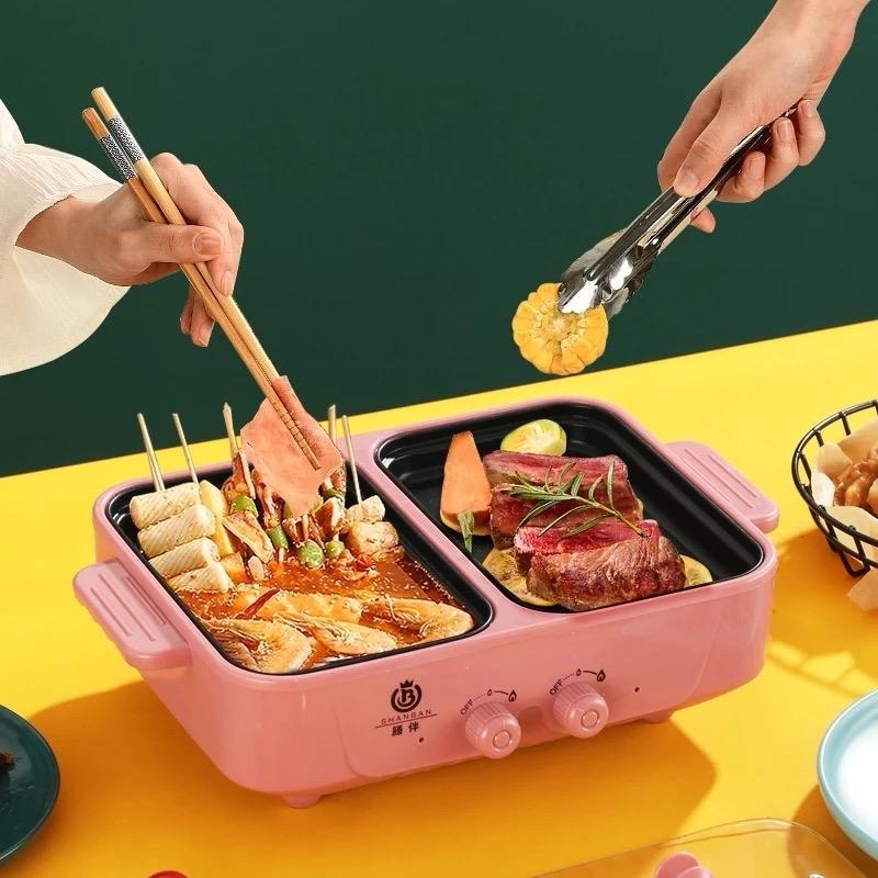 ￼Bếp Lẩu Nướng 2 Ngăn Hàn Quốc Shaban, Nồi lẩu 2IN1 siêu chống dính đa năng - Bếp điện đa năng New
