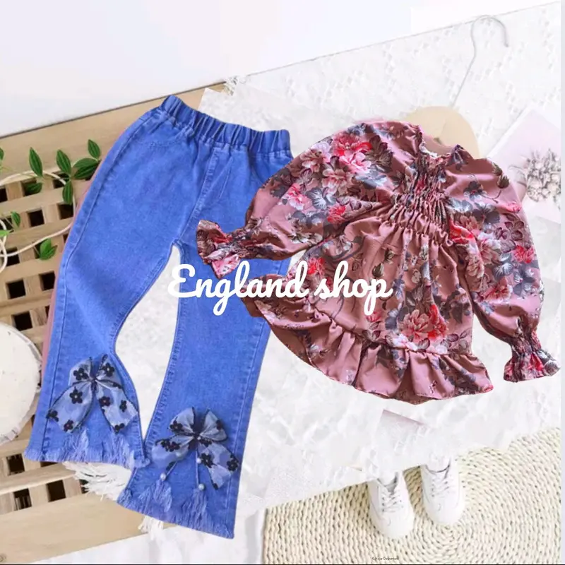 Baju anak perempuan import setelan jeans anak cewek import 1-10 tahun Katun 1