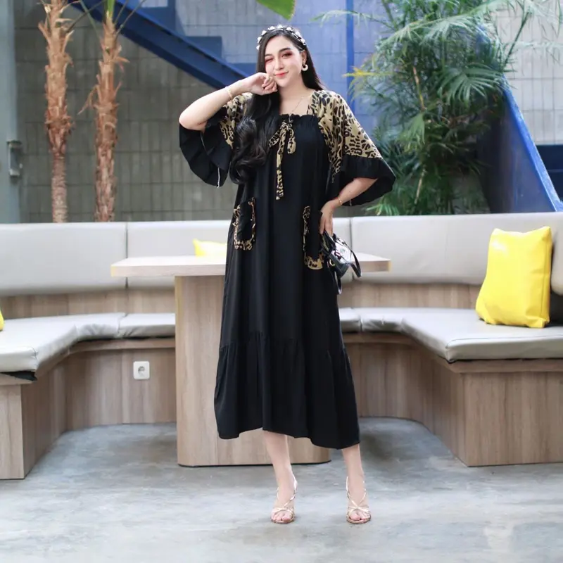 TERBARU // DASTER ANDIN ARAB FUJI LEOPARD DRESS || RAYON SUPER GRADE A ORI || MODEL KEKINIAN DEPAN KERUT LD 120 2
