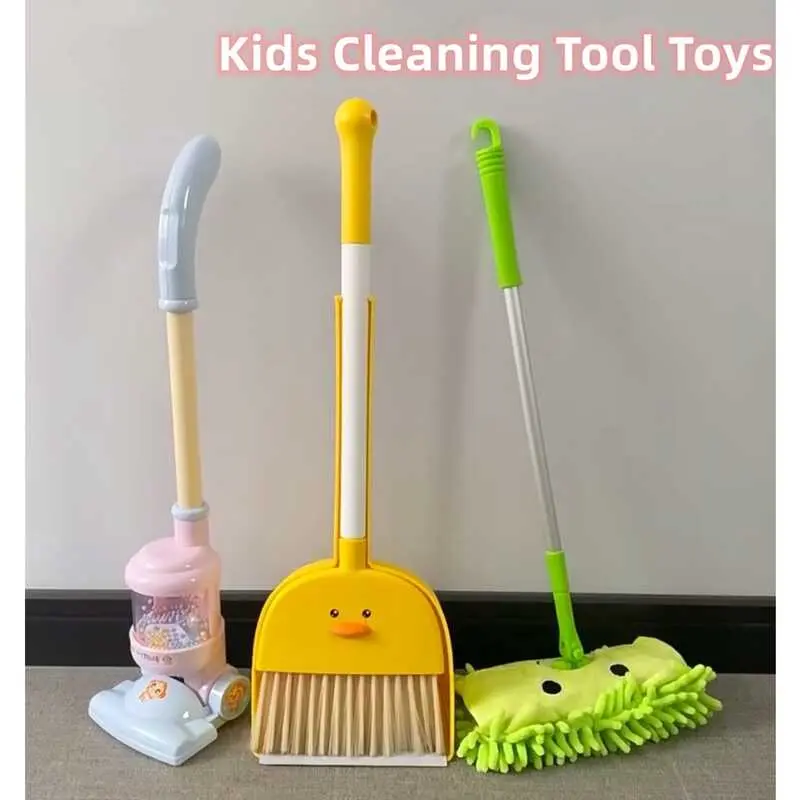 Pretend Play Cleaning Vacuum Cleaner or Broom Dustpan Stretchable Mop Set Play house Children Toys for Kids Toddler Boys Girls