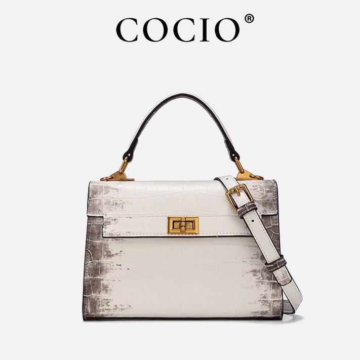 Túi xách nữ da thật COCIO chính hãng thiết kế vân da rắn sang trọng, thanh lịch , tôn khí chất. COCIO083. Màu trắng Bag