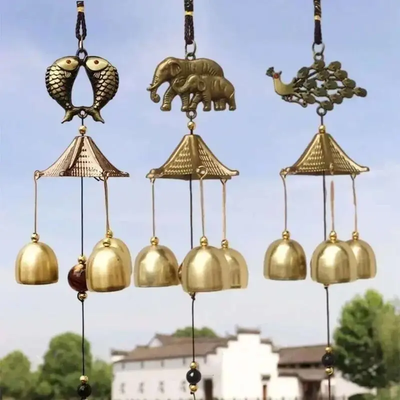 Chuông Gió Đồng, Phong Cách Cổ Điển Đồ Trang Trí Sân Vườn Treo Mặt Dây Chuyền May Mắn Phương Đông, Trang Trí Ngoài Trời