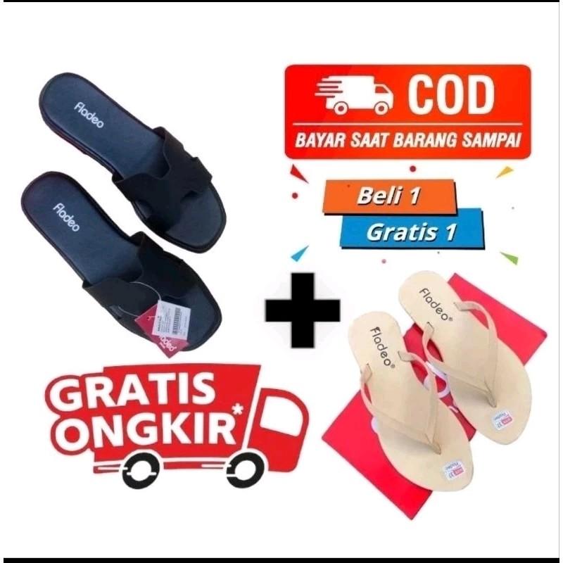 Sandal Flat Wanita Fladeo Beli 1 Gratis 1 || Sendal Japit Wanita Terbaru || Sandal Flat Kekinian Keren 4