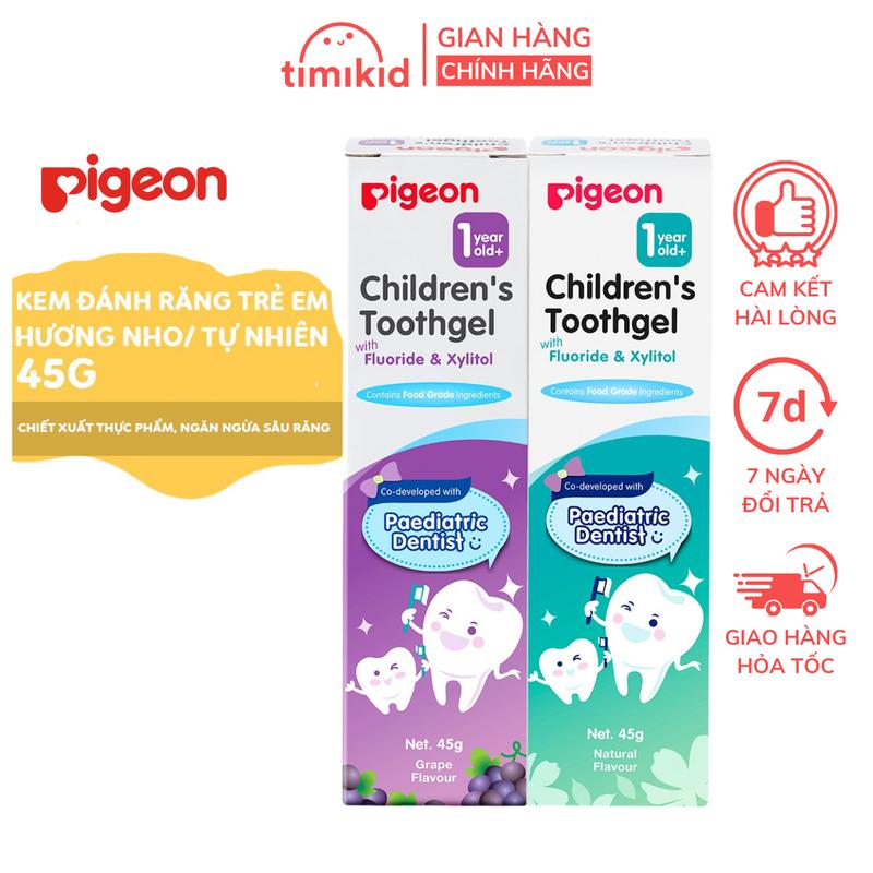  Kem đánh răng Pigeon 45g cho bé từ 1 tuổi - Hương Nho  Hương Tự nhiên - Timikid 