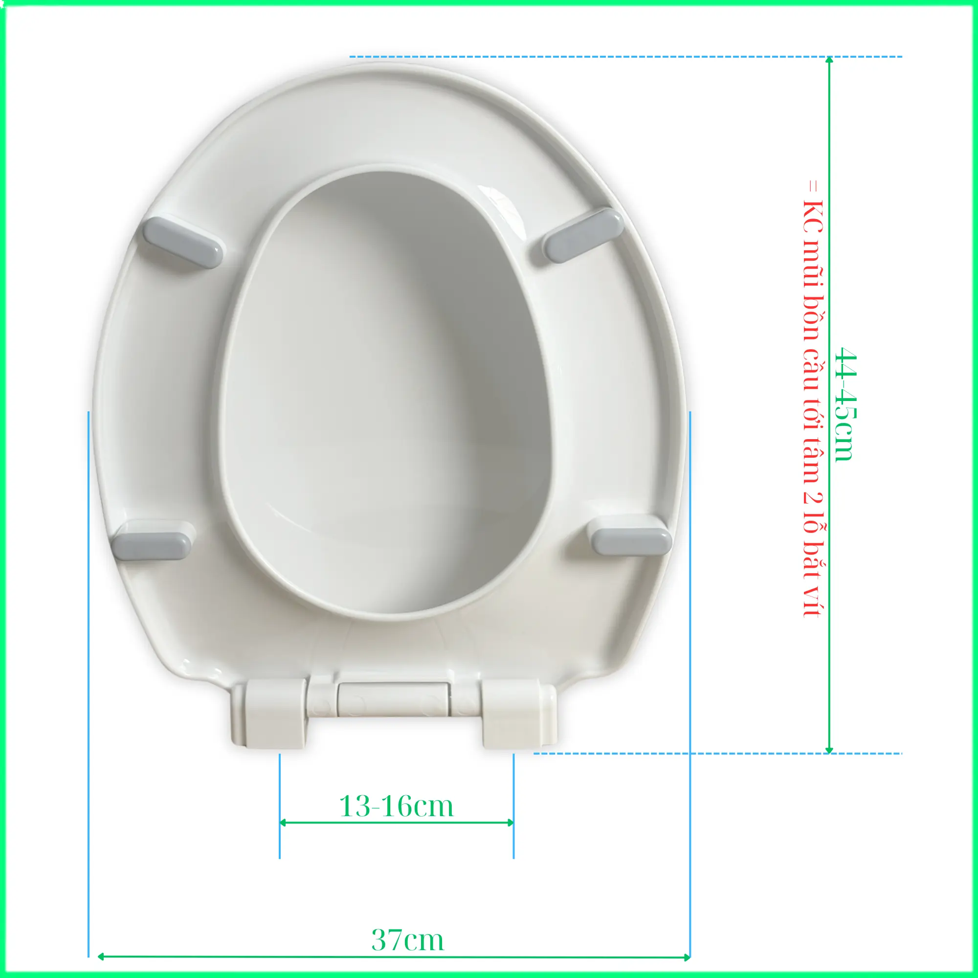 KS.36 Nắp bồn cầu 37x44cm. Nhựa PP nguyên sinh cao cấp, thay cho Inax, Linax, Caesar, Viglacera,... Màu trắng sữa phủ bóng.