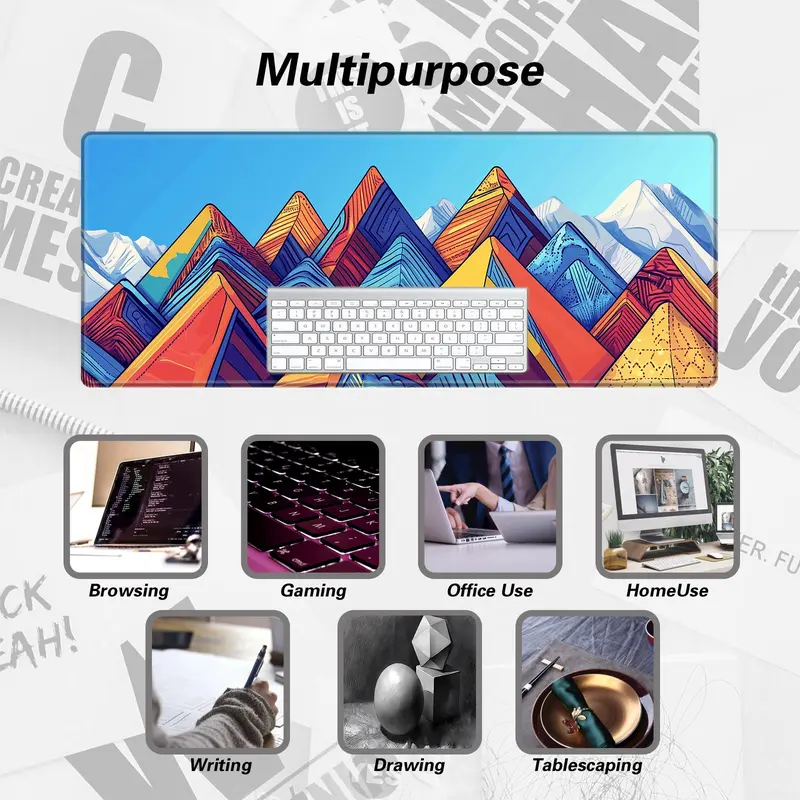 Geometric Mountain Peak Pattern Mouse Pad, Durable Rubber Non-slip Base Mouse Pad, Large Rectangular Mouse Pad for Office & Gaming 3